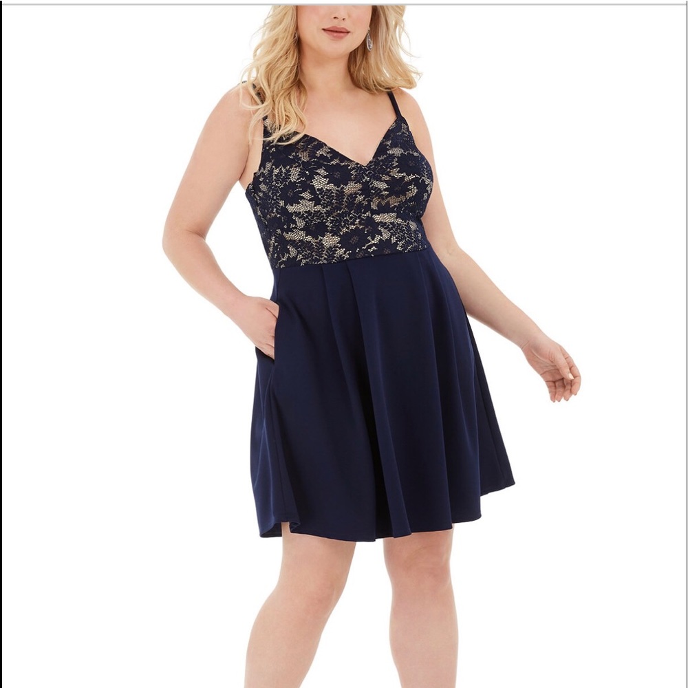 Trendy Plus Size Lace Top A Line Dress